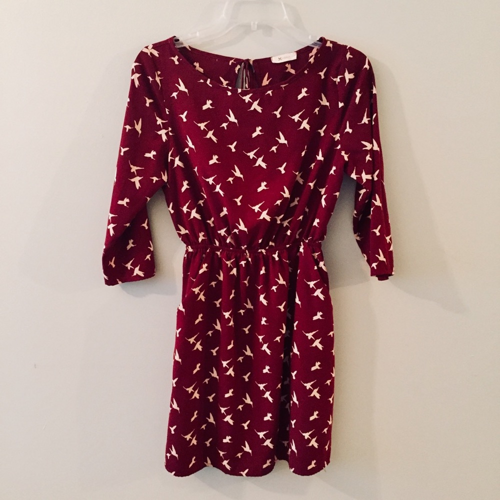 Everly | Burgundy Hummingbird Dress w/ Pockets | S